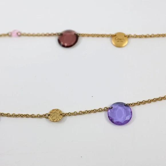 A5 Flawless COACH Brushed Gold Swagger Bag Logo Charm Double Chain Crystals 18" - Picture 3 of 6